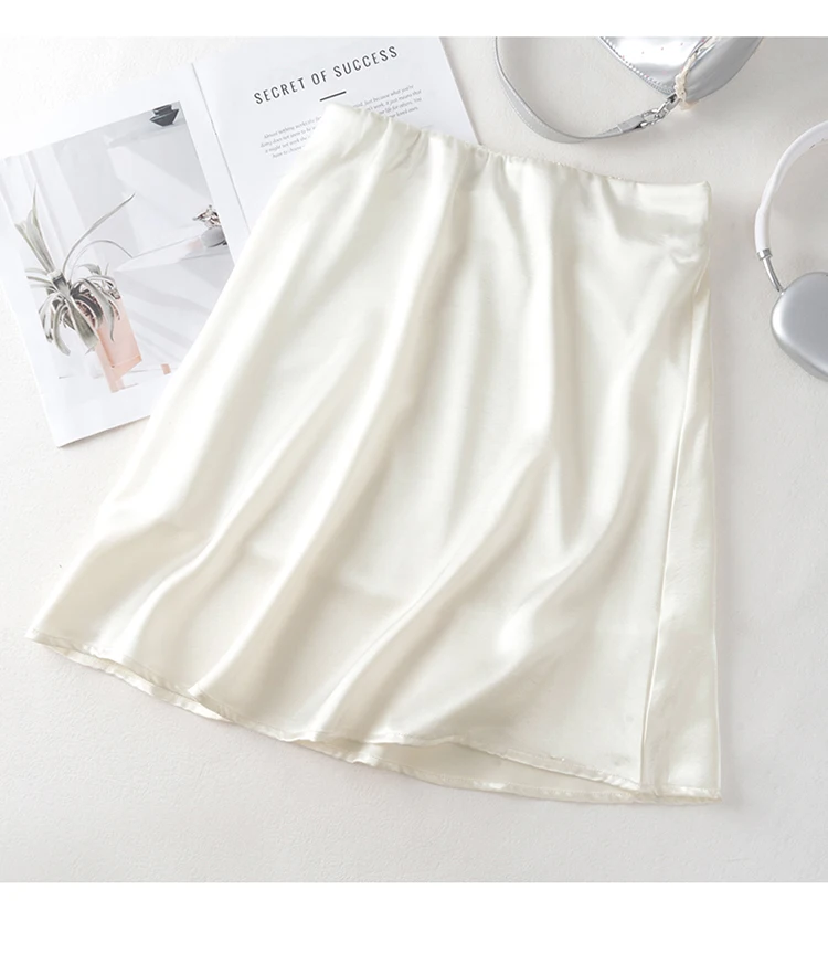 Fashion Solid Satin Skirt,Elastic Stretch High-Waist Elegant Flowing Texture A-Line Short Skirt,For Women's Home Office Wear