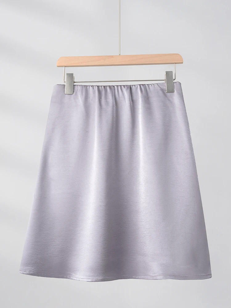 Fashion Solid Satin Skirt,Elastic Stretch High-Waist Elegant Flowing Texture A-Line Short Skirt,For Women's Home Office Wear