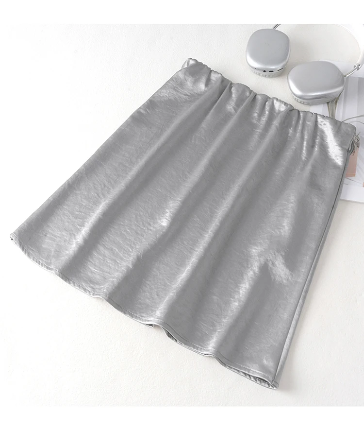 Fashion Solid Satin Skirt,Elastic Stretch High-Waist Elegant Flowing Texture A-Line Short Skirt,For Women's Home Office Wear