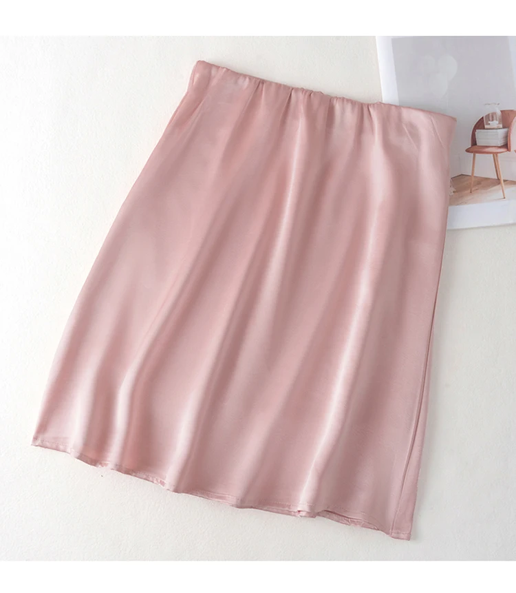 Fashion Solid Satin Skirt,Elastic Stretch High-Waist Elegant Flowing Texture A-Line Short Skirt,For Women's Home Office Wear