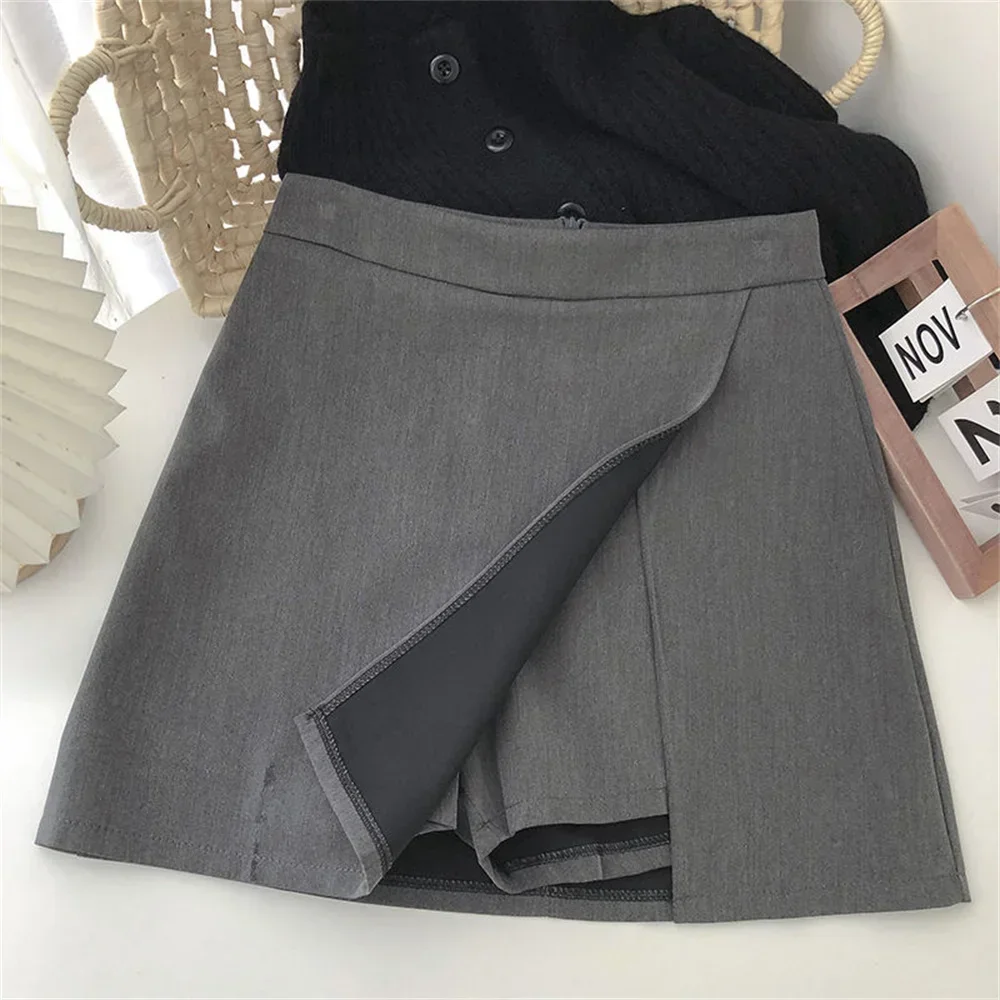 2026 Black Grey Irregular Skirt A-line Women High Waist Skirt Korean Fashion Zipper All Matched Shorts Skirts vintage for women