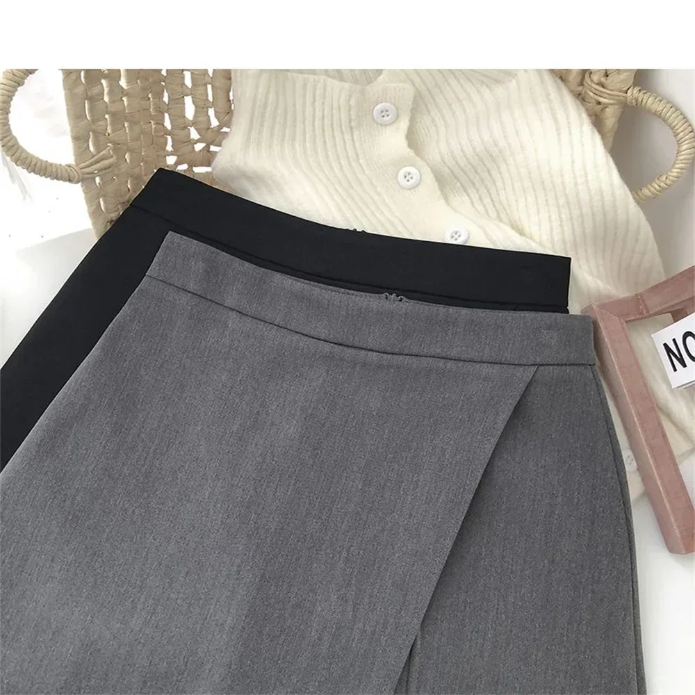 2026 Black Grey Irregular Skirt A-line Women High Waist Skirt Korean Fashion Zipper All Matched Shorts Skirts vintage for women