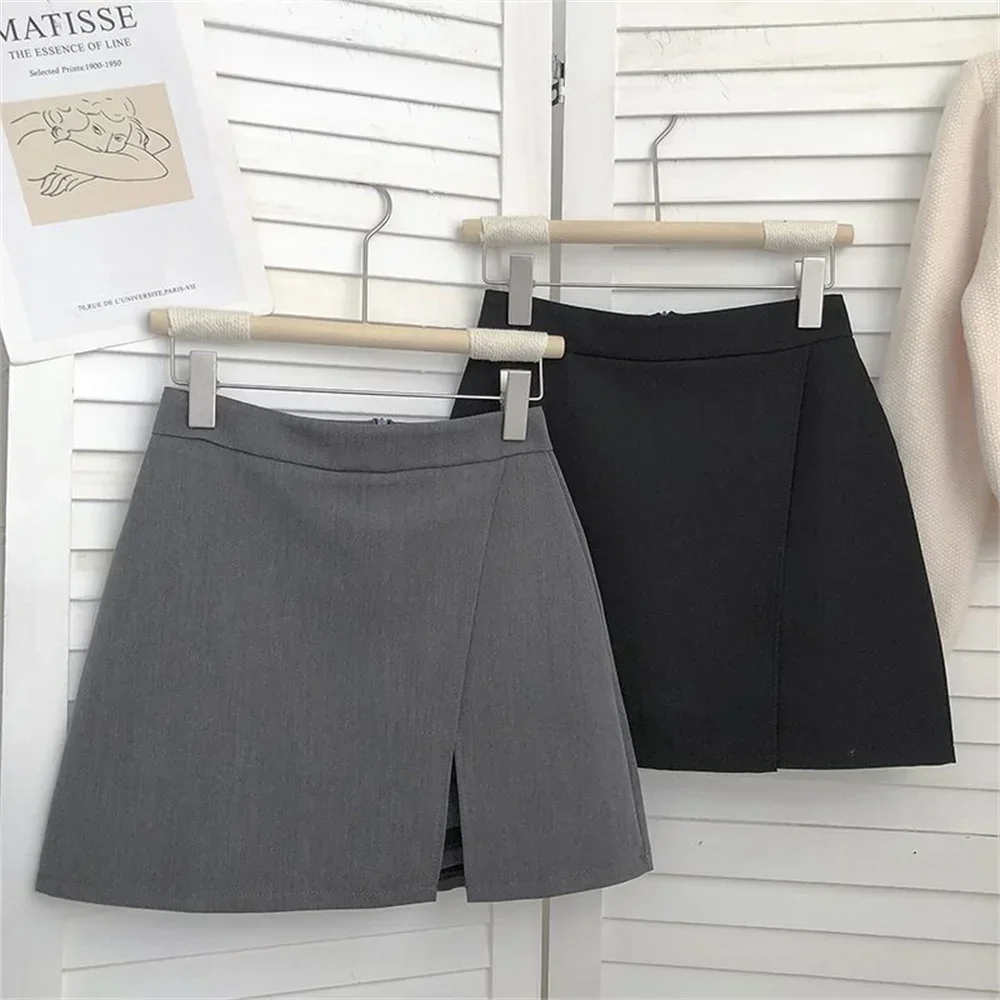 2026 Black Grey Irregular Skirt A-line Women High Waist Skirt Korean Fashion Zipper All Matched Shorts Skirts vintage for women