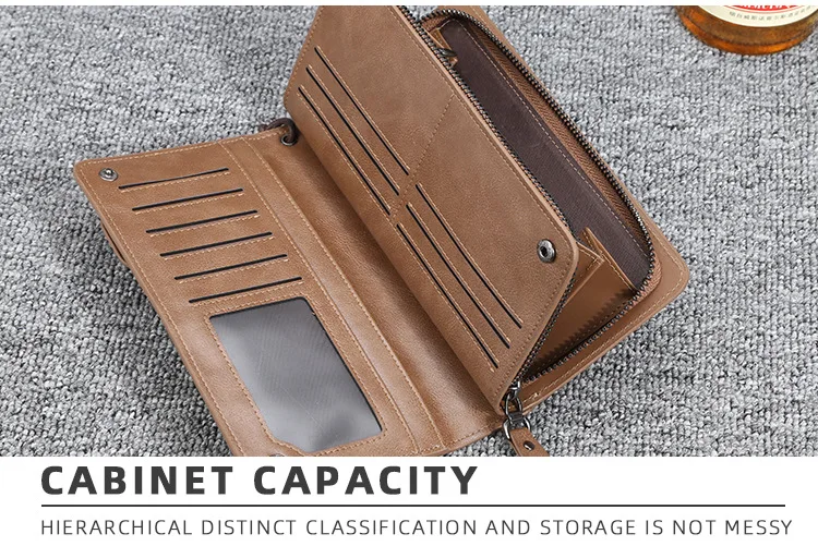 Baellerry Retro Men's Long Wallet Multifunctional Card Holder Mobile Phone Bag High Quality Card Storage Organizer