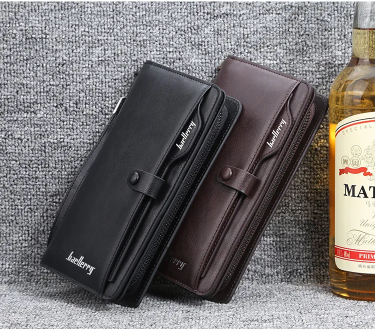 Baellerry Retro Men's Long Wallet Multifunctional Card Holder Mobile Phone Bag High Quality Card Storage Organizer