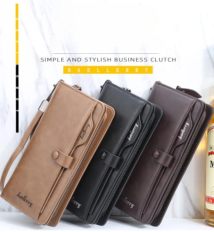 Baellerry Retro Men's Long Wallet Multifunctional Card Holder Mobile Phone Bag High Quality Card Storage Organizer