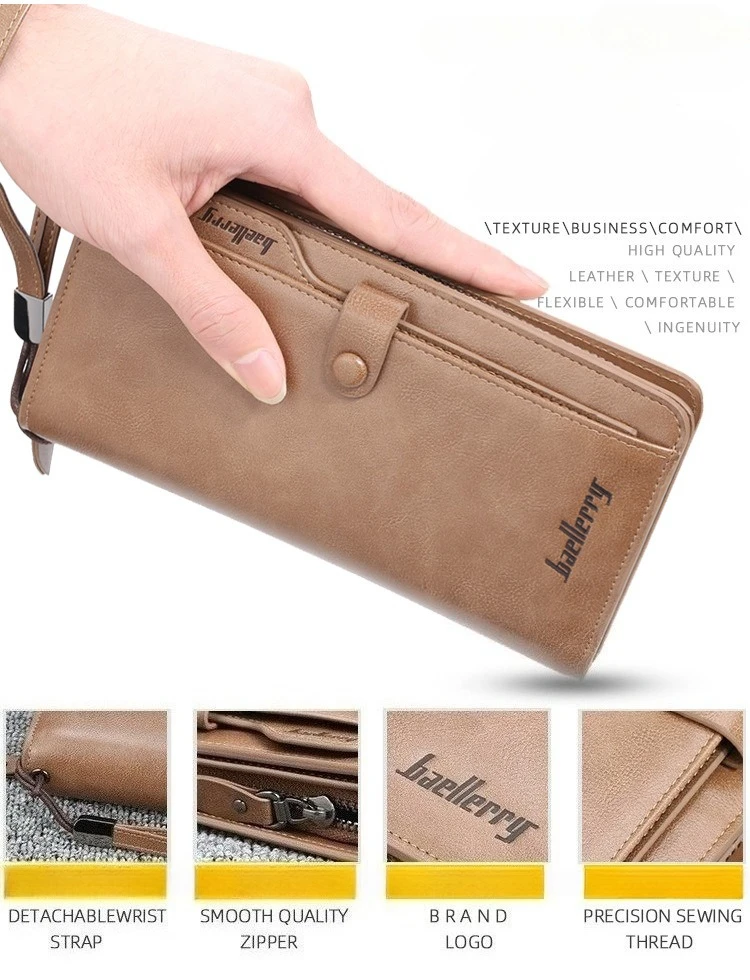 Baellerry Retro Men's Long Wallet Multifunctional Card Holder Mobile Phone Bag High Quality Card Storage Organizer