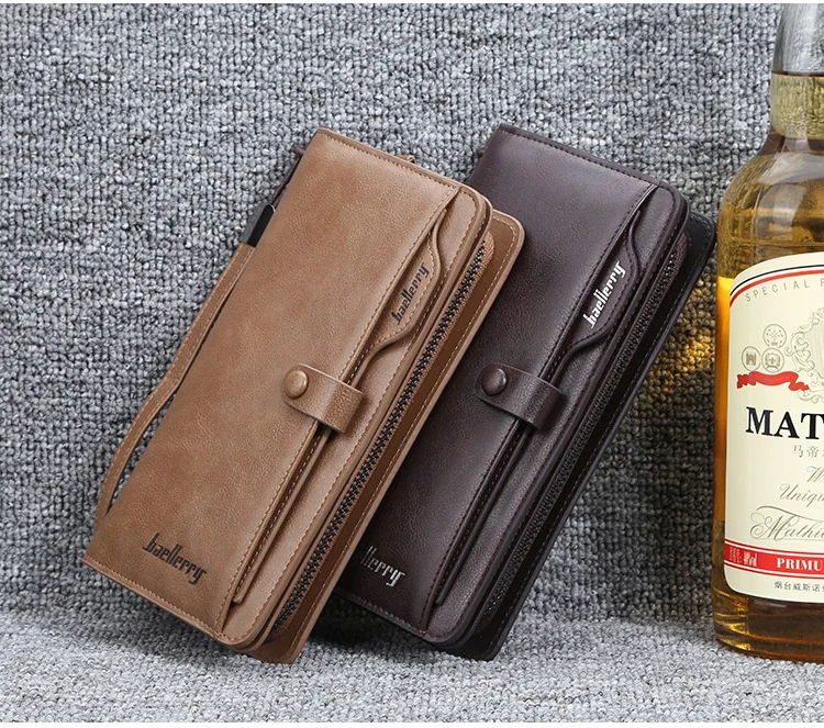 Baellerry Retro Men's Long Wallet Multifunctional Card Holder Mobile Phone Bag High Quality Card Storage Organizer