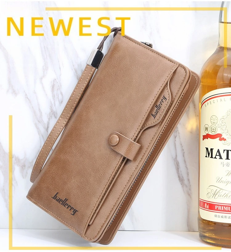 Baellerry Retro Men's Long Wallet Multifunctional Card Holder Mobile Phone Bag High Quality Card Storage Organizer