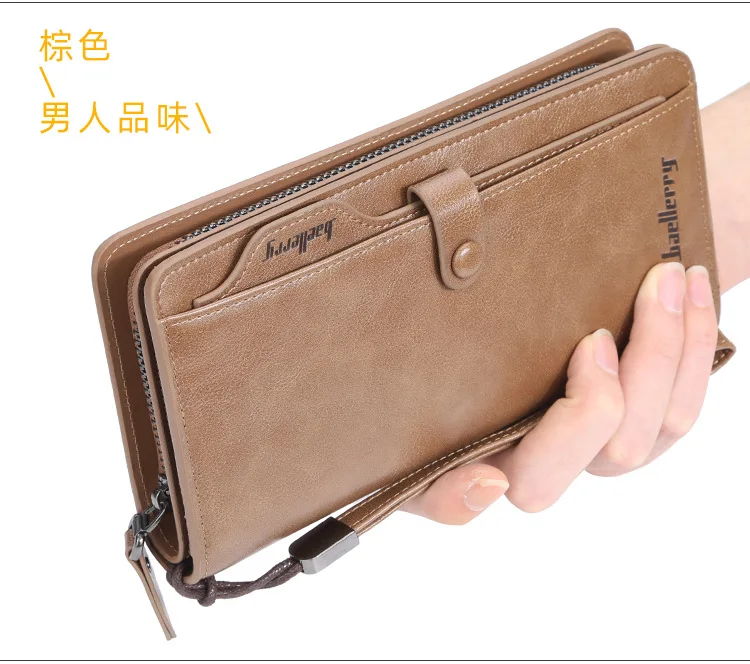 Baellerry Retro Men's Long Wallet Multifunctional Card Holder Mobile Phone Bag High Quality Card Storage Organizer