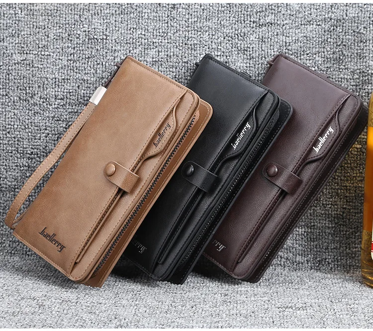 Baellerry Retro Men's Long Wallet Multifunctional Card Holder Mobile Phone Bag High Quality Card Storage Organizer
