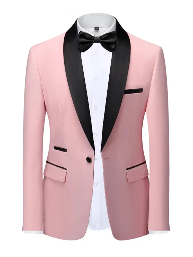 EU Size XXS-3XL Men's Black Slim Fit Tuxedo Jacket Elegant Satin Lapel Blazer for Wedding Party Prom Formal Business Event