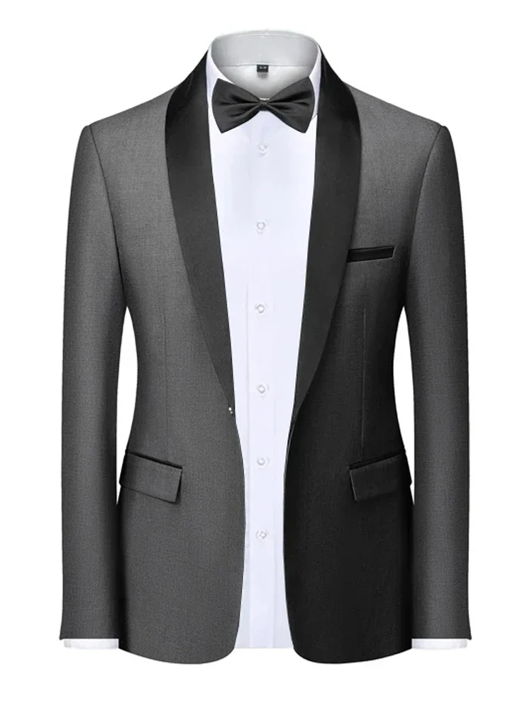 EU Size XXS-3XL Men's Black Slim Fit Tuxedo Jacket Elegant Satin Lapel Blazer for Wedding Party Prom Formal Business Event