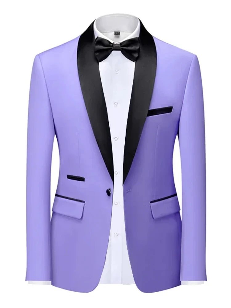 EU Size XXS-3XL Men's Black Slim Fit Tuxedo Jacket Elegant Satin Lapel Blazer for Wedding Party Prom Formal Business Event