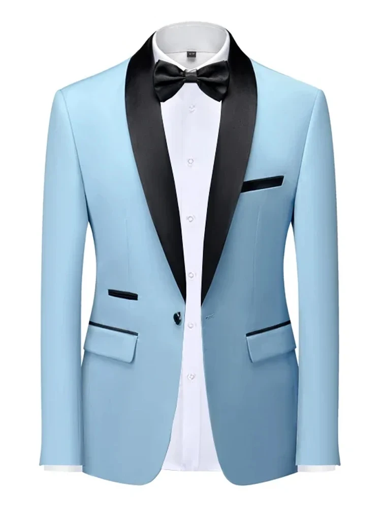 EU Size XXS-3XL Men's Black Slim Fit Tuxedo Jacket Elegant Satin Lapel Blazer for Wedding Party Prom Formal Business Event