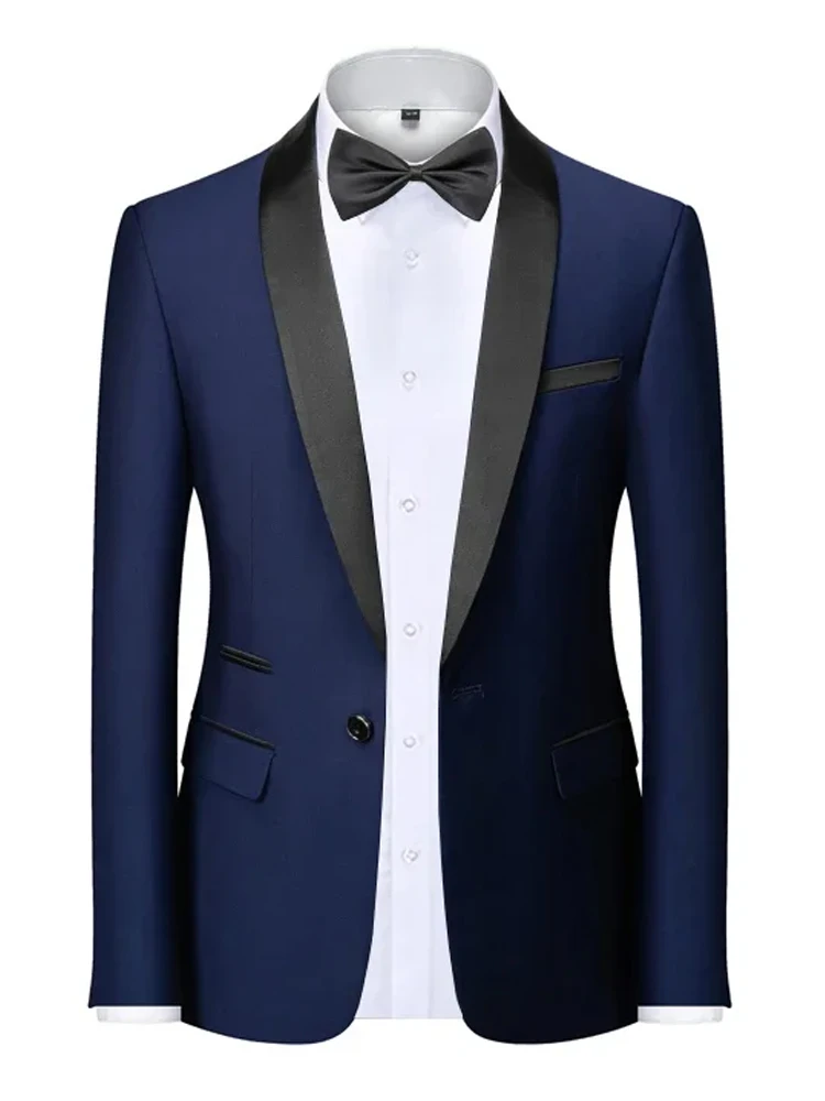 EU Size XXS-3XL Men's Black Slim Fit Tuxedo Jacket Elegant Satin Lapel Blazer for Wedding Party Prom Formal Business Event