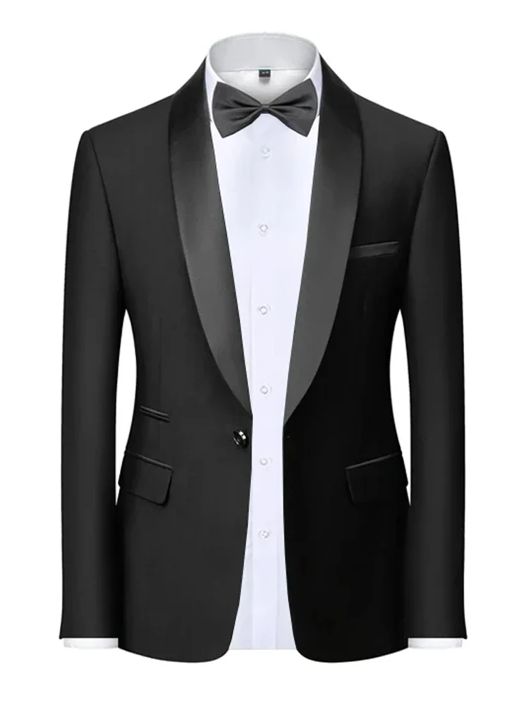 EU Size XXS-3XL Men's Black Slim Fit Tuxedo Jacket Elegant Satin Lapel Blazer for Wedding Party Prom Formal Business Event