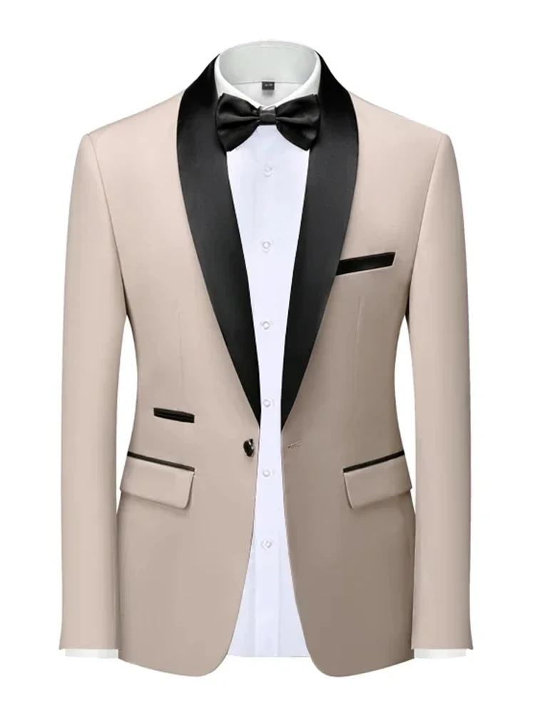 EU Size XXS-3XL Men's Black Slim Fit Tuxedo Jacket Elegant Satin Lapel Blazer for Wedding Party Prom Formal Business Event
