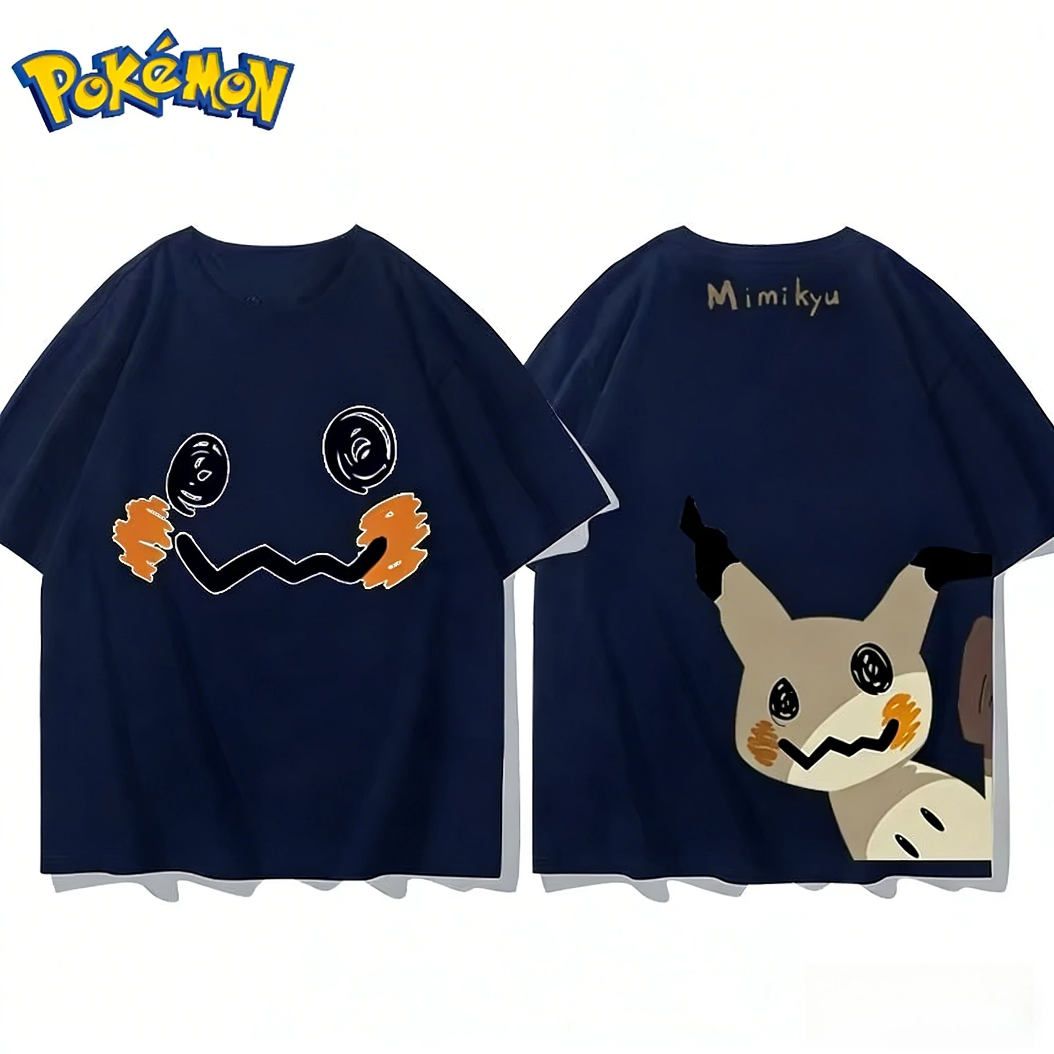 Bandai Pokémon Mimikyu Front and Rear Printed T-shirt Men's/Women's Summer New Harajuku Loose Casual Versatile Short-sleeved Top