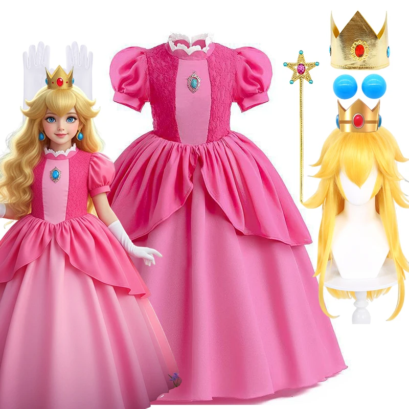 2026 Peach Dresses For Girls Cosplay Princess Costume Clothes Party Halloween Carnival Birthday Dress Kids Vestidos 2-10Yrs