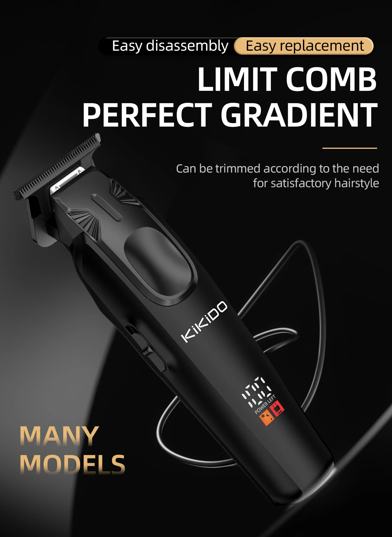 KiKiDo Electric Hair Clipper Cordless USB Rechargeable with 12 Guide Combs LCD Power Display Beard Trimmer Grooming Set