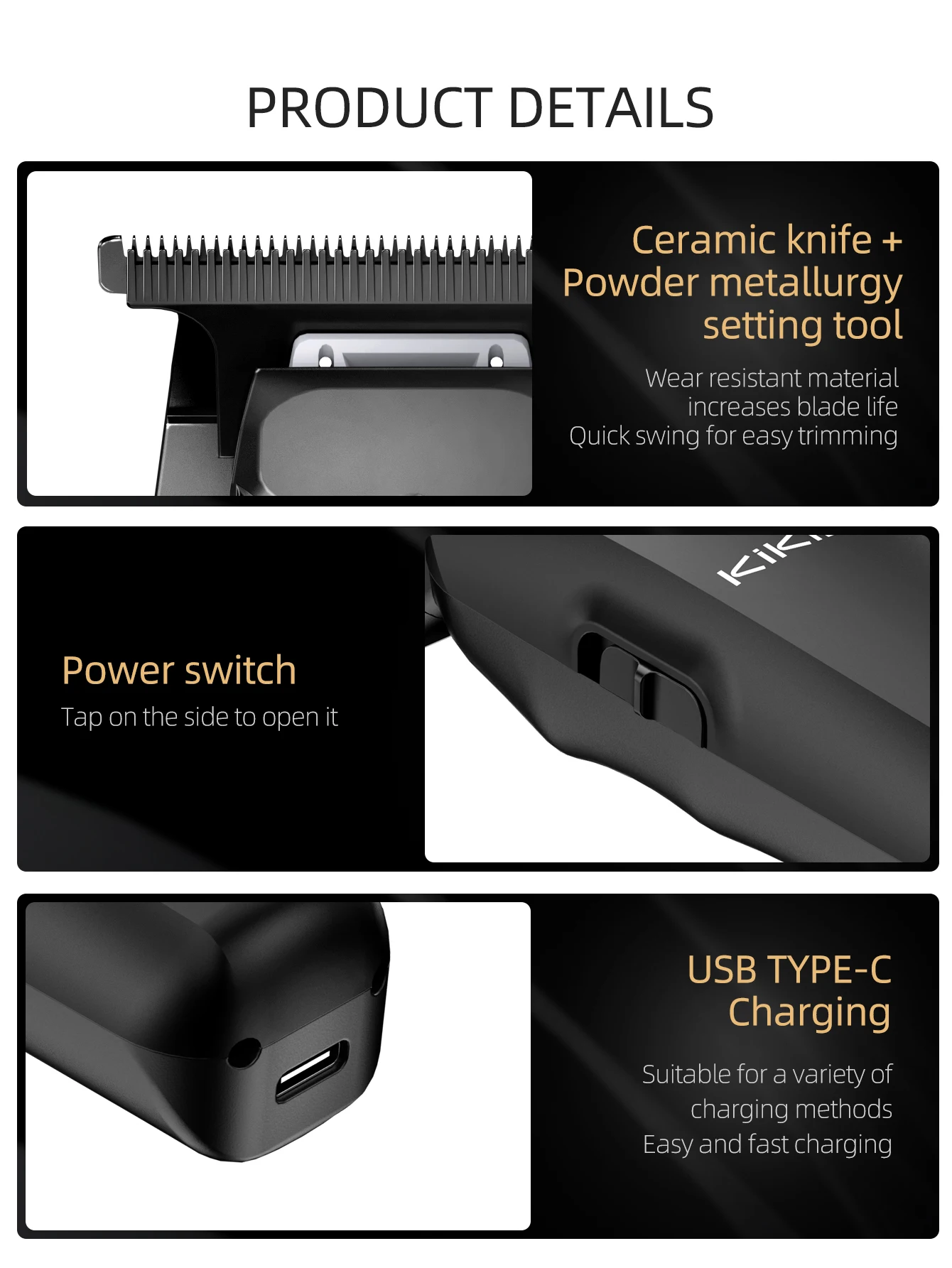 KiKiDo Electric Hair Clipper Cordless USB Rechargeable with 12 Guide Combs LCD Power Display Beard Trimmer Grooming Set