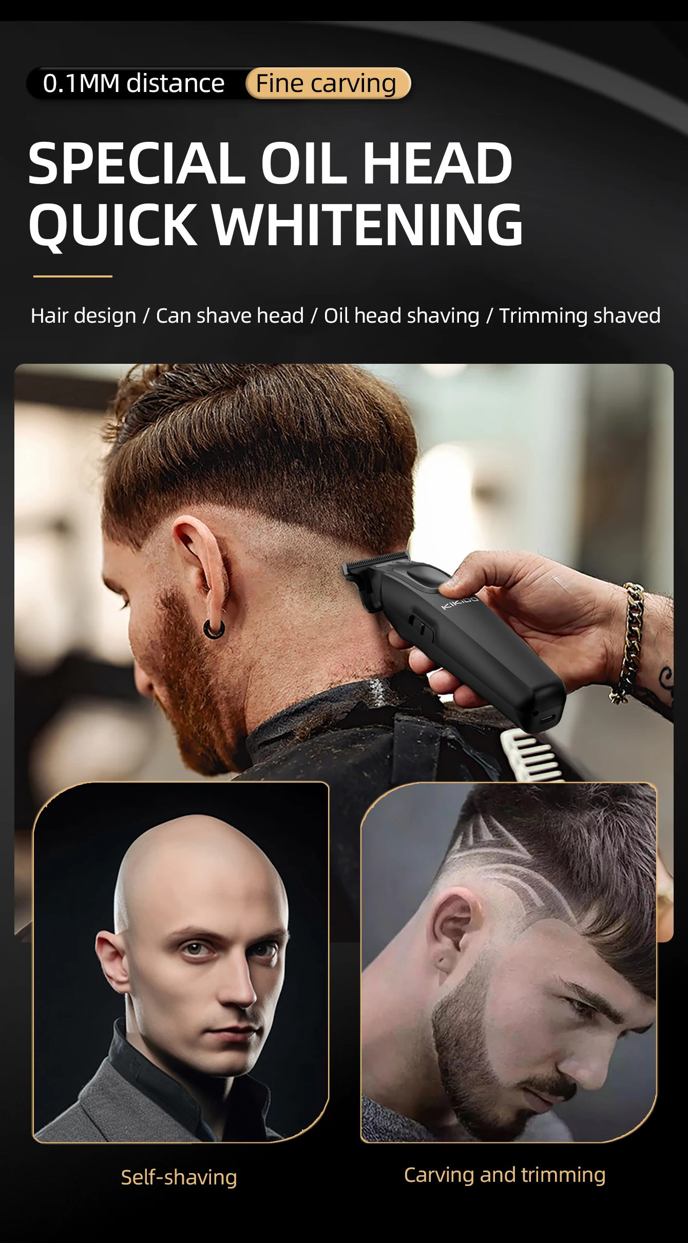 KiKiDo Electric Hair Clipper Cordless USB Rechargeable with 12 Guide Combs LCD Power Display Beard Trimmer Grooming Set