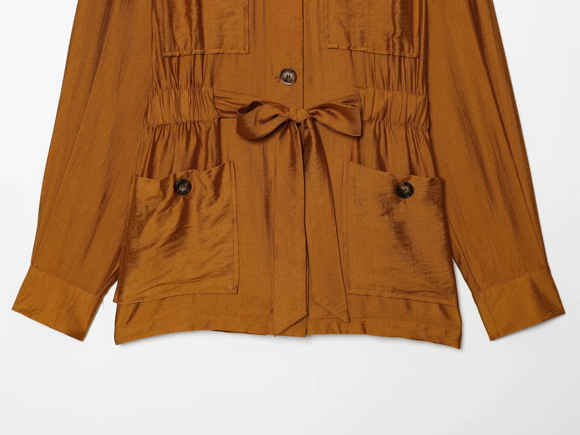2026 round neck long sleeved hunting suit jacket with waist belt featuring a split hem and hanging high waisted pants set