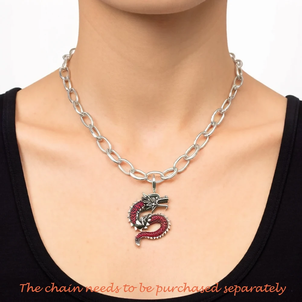 Rose Red Stone Dragon Charms Pendant European Lucky Jewelry For Ladies & Men New Pure 925 Sterling Silver Vitnage Gift