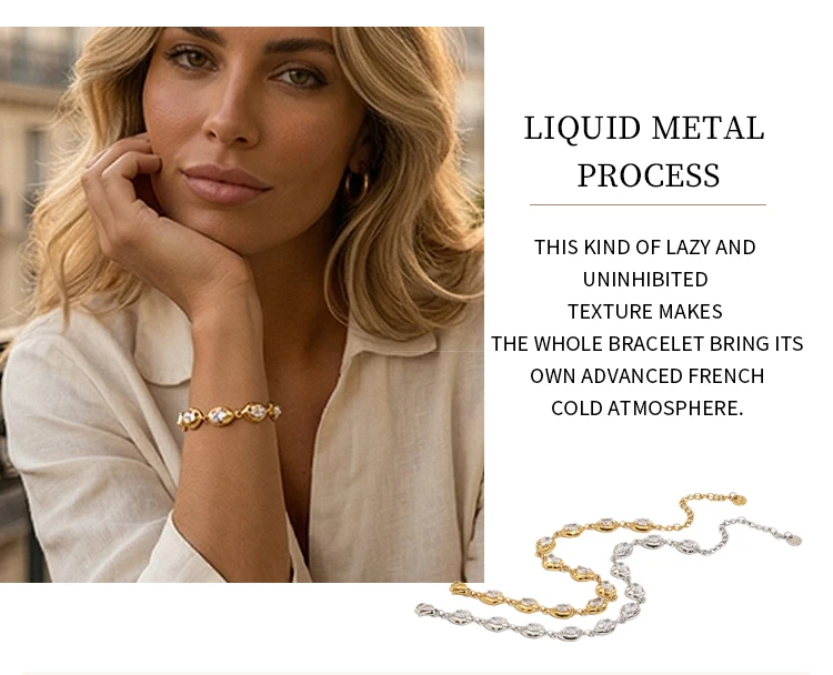 La.Muses Luxury Sparkling Zircon Irregular Stainless Steel Women's Bracelet PVD Gold Plated Fashion Jewelry Accessories