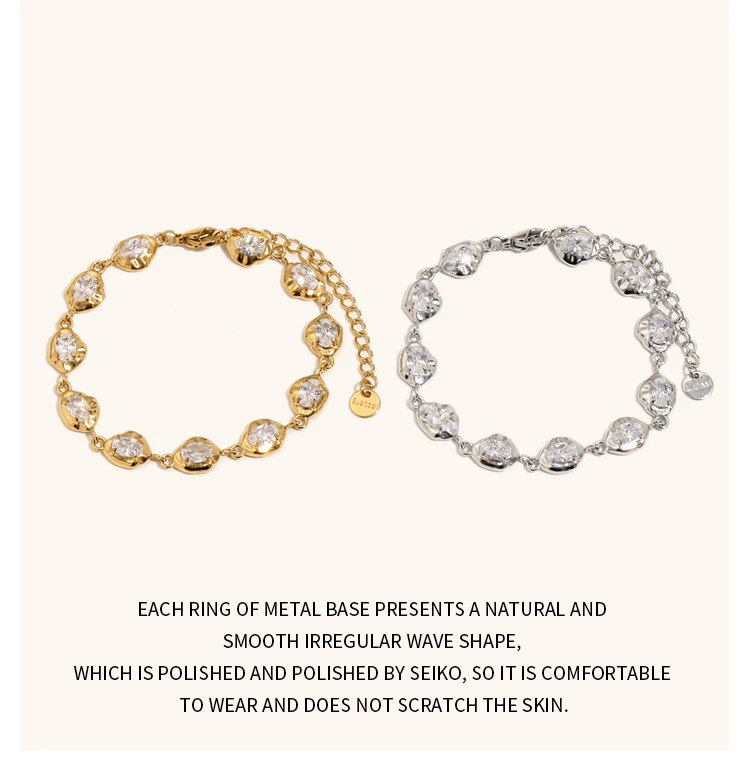 La.Muses Luxury Sparkling Zircon Irregular Stainless Steel Women's Bracelet PVD Gold Plated Fashion Jewelry Accessories