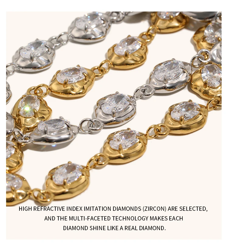 La.Muses Luxury Sparkling Zircon Irregular Stainless Steel Women's Bracelet PVD Gold Plated Fashion Jewelry Accessories