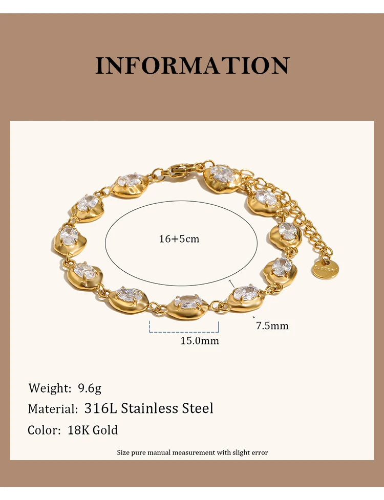La.Muses Luxury Sparkling Zircon Irregular Stainless Steel Women's Bracelet PVD Gold Plated Fashion Jewelry Accessories