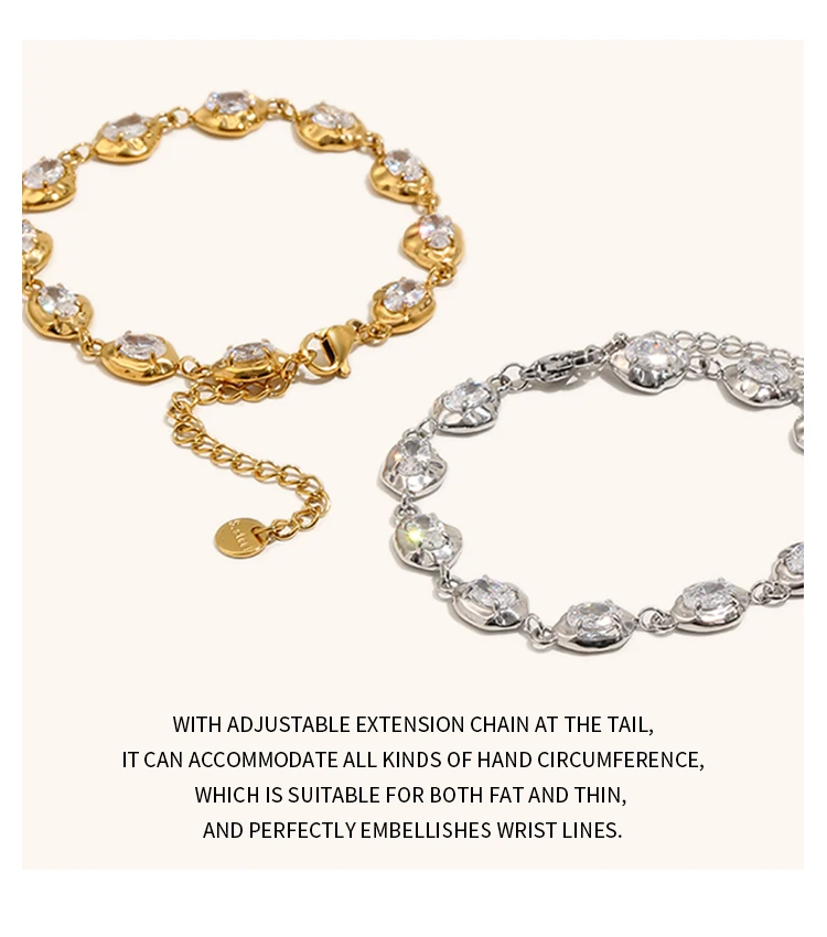 La.Muses Luxury Sparkling Zircon Irregular Stainless Steel Women's Bracelet PVD Gold Plated Fashion Jewelry Accessories