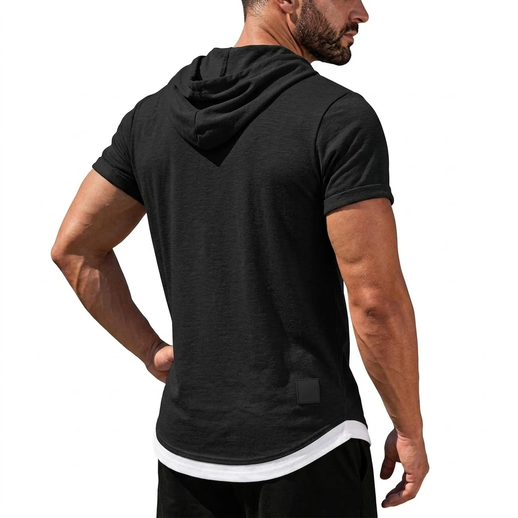Mens New Summer Short Sleeve Hooded Tees Casual Lightweight Breathable Tops Korean Streetwear for Gym and Daily Wear Top