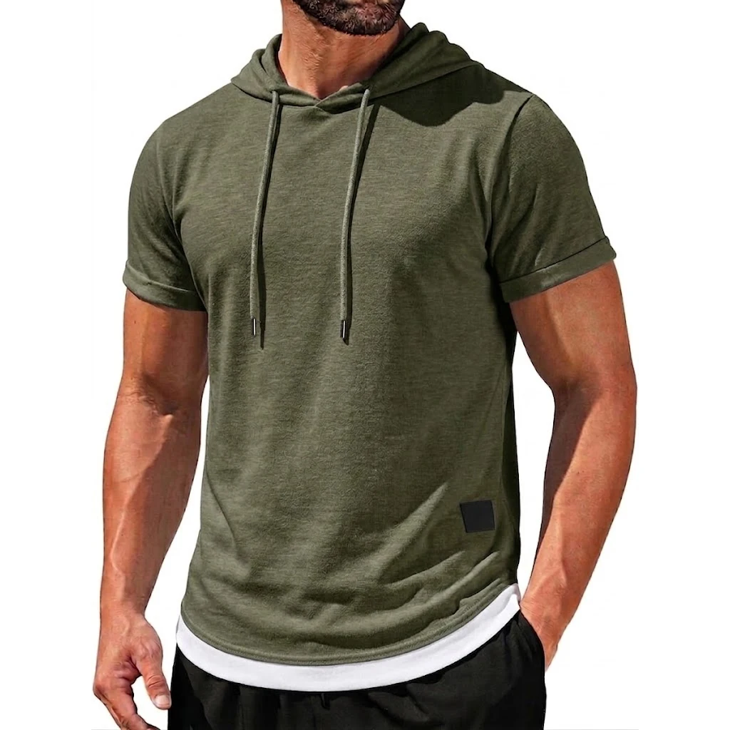 Mens New Summer Short Sleeve Hooded Tees Casual Lightweight Breathable Tops Korean Streetwear for Gym and Daily Wear Top