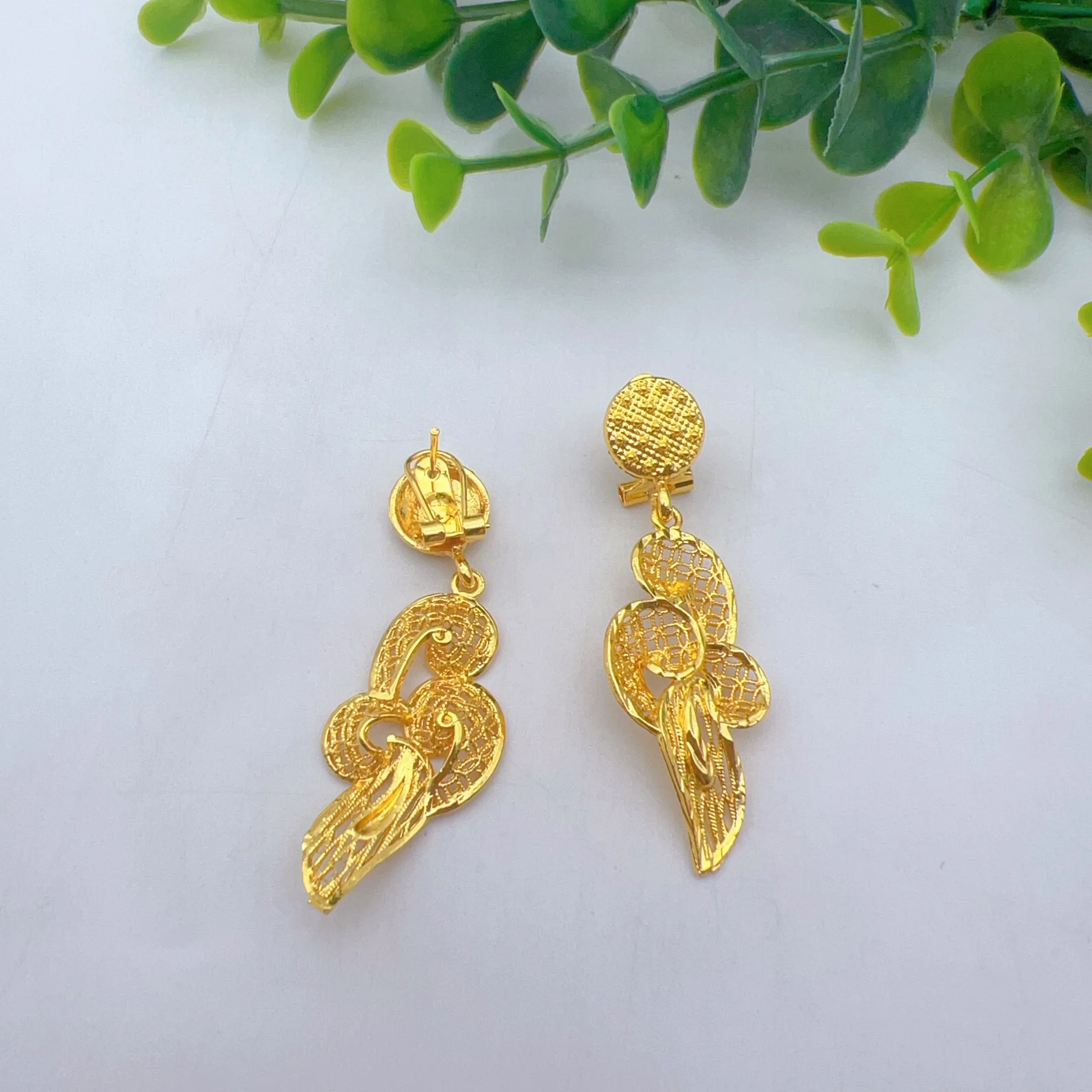 Indian 24K Gold Plated Big Floral Necklace Earrings Jewelry Set For Women African Dubai Bridal Wedding Party Gift Jewellery