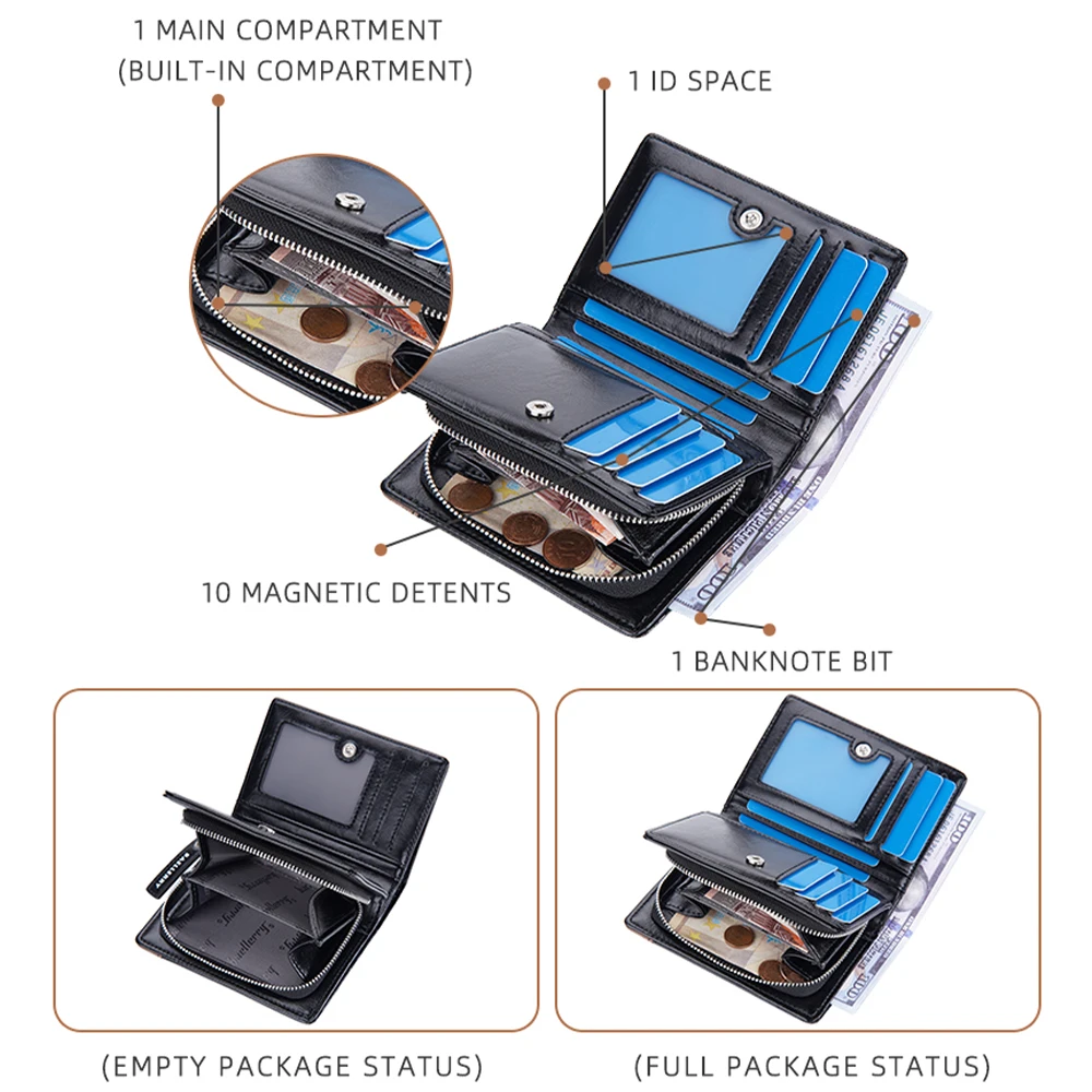 1Pcs/Baellerry Men's Pu Leather Wallet, Large Capacity Multi-Card Slot Zipper 80% off Wallet, with Id Window and Coin Pocket, Ideal Gift for Men