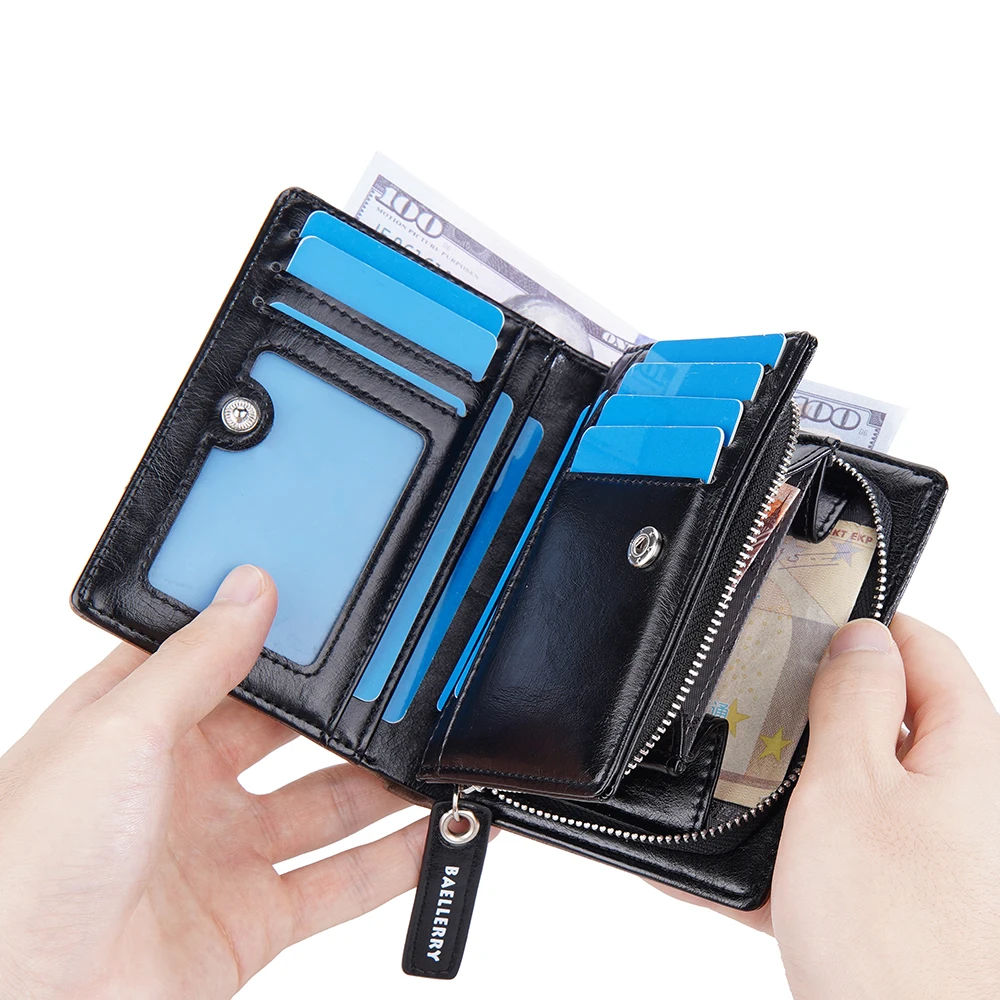 1Pcs/Baellerry Men's Pu Leather Wallet, Large Capacity Multi-Card Slot Zipper 80% off Wallet, with Id Window and Coin Pocket, Ideal Gift for Men