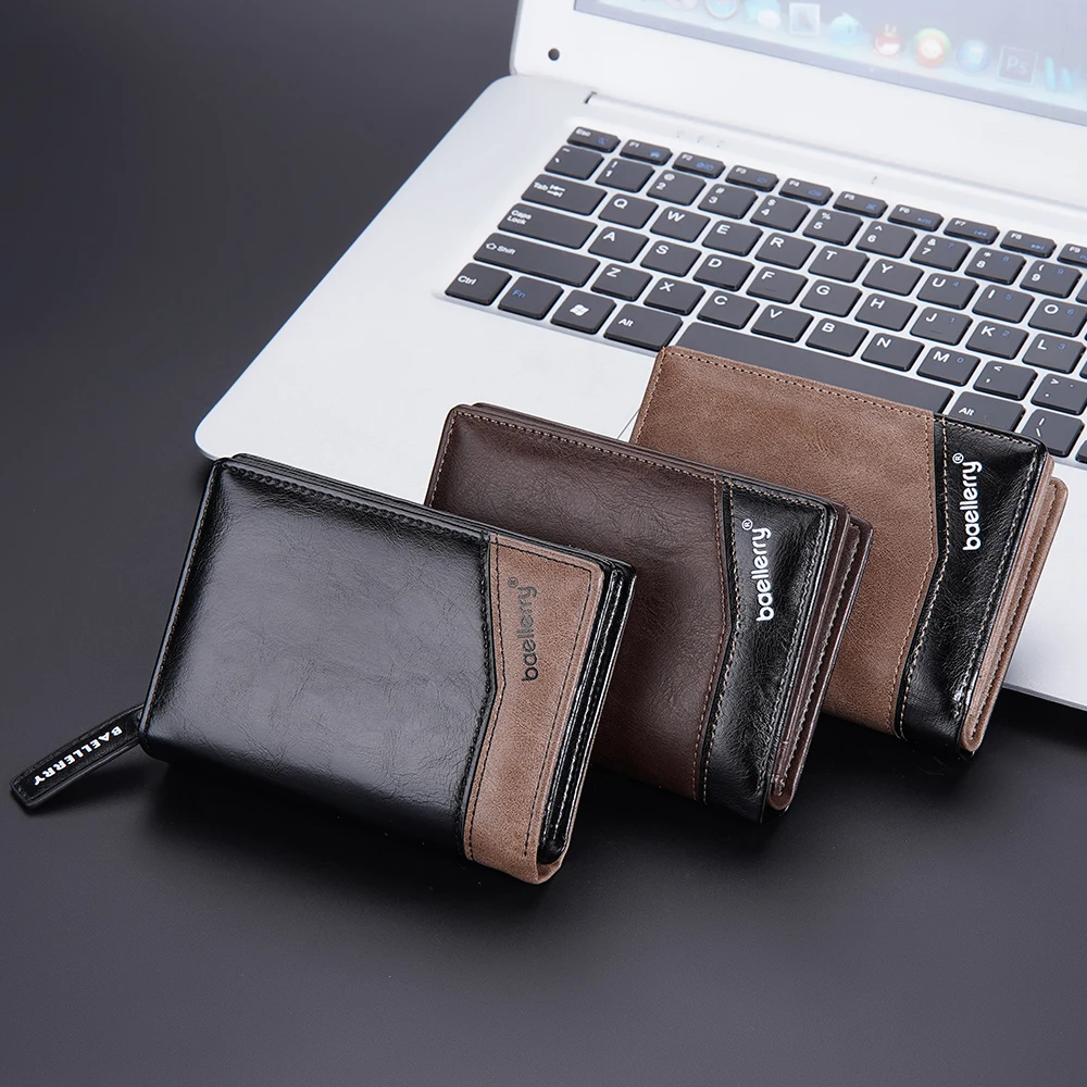 1Pcs/Baellerry Men's Pu Leather Wallet, Large Capacity Multi-Card Slot Zipper 80% off Wallet, with Id Window and Coin Pocket, Ideal Gift for Men