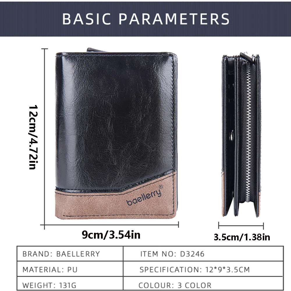 1Pcs/Baellerry Men's Pu Leather Wallet, Large Capacity Multi-Card Slot Zipper 80% off Wallet, with Id Window and Coin Pocket, Ideal Gift for Men