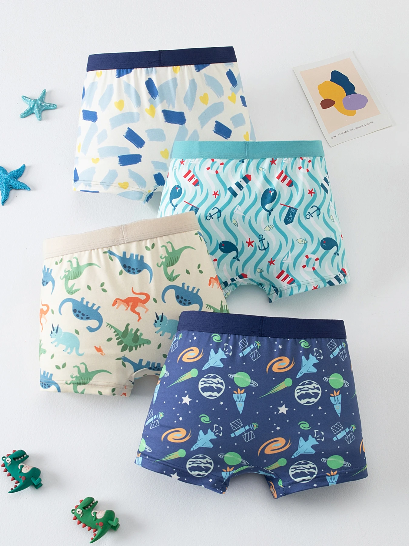 4 Pieces of Cute Cartoon Elastic Waisted Underwear for Boys in All Seasons, Comfortable Boxer Shorts, Multi-Color Home Shorts