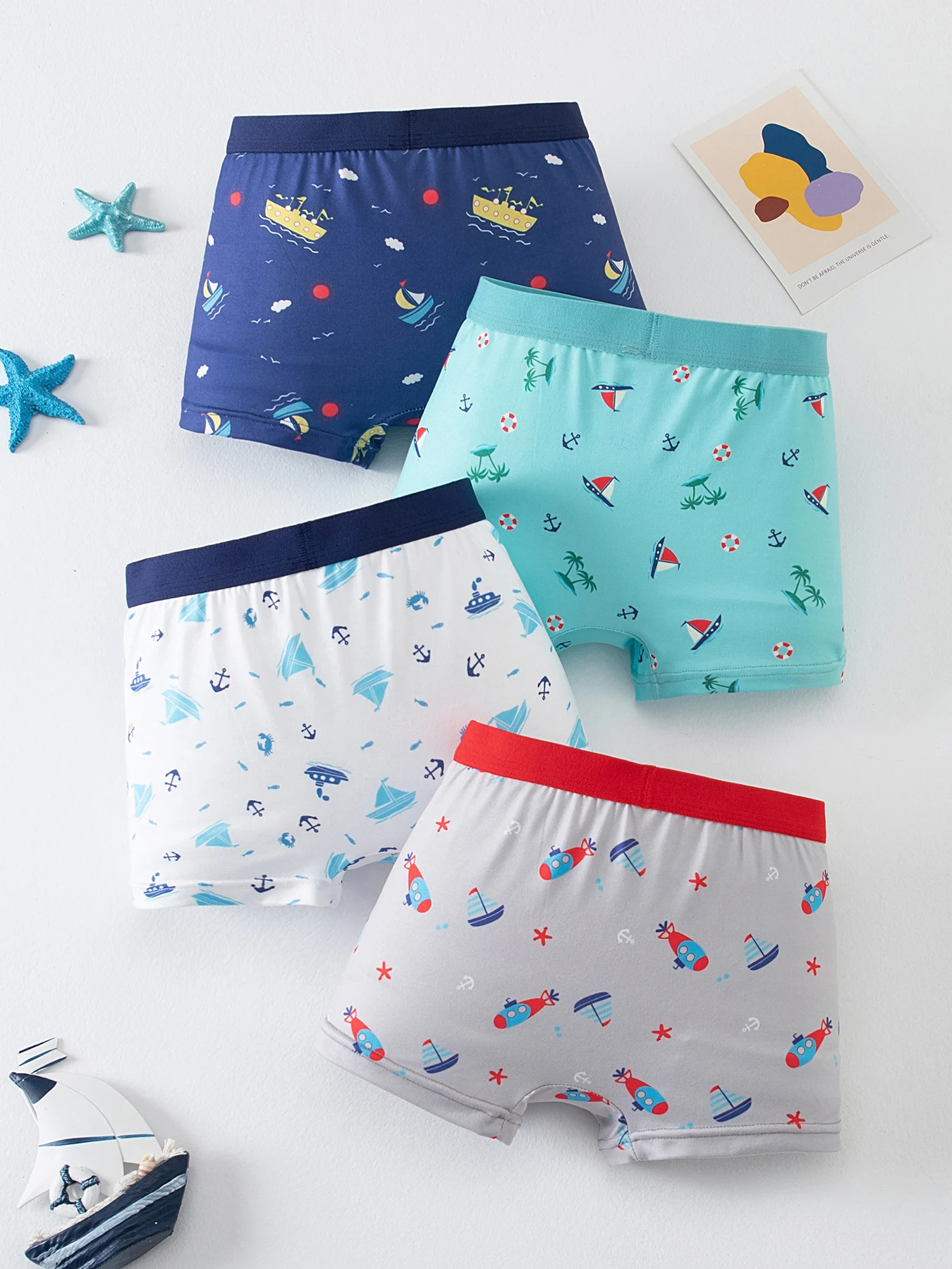 4 Pieces of Cute Cartoon Elastic Waisted Underwear for Boys in All Seasons, Comfortable Boxer Shorts, Multi-Color Home Shorts