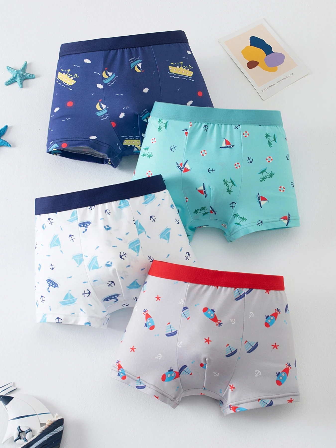 4 Pieces of Cute Cartoon Elastic Waisted Underwear for Boys in All Seasons, Comfortable Boxer Shorts, Multi-Color Home Shorts