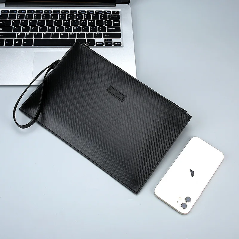 Men Trendy Envelope Clutch Soft Leather Handbag Stylish Business Commute Large Capacity