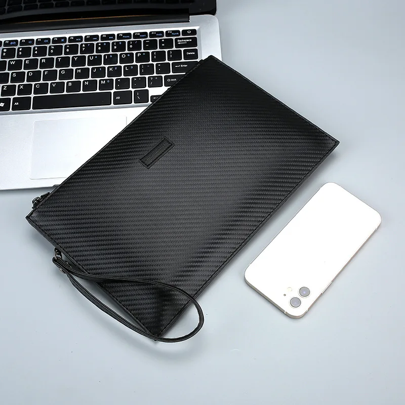 Men Trendy Envelope Clutch Soft Leather Handbag Stylish Business Commute Large Capacity