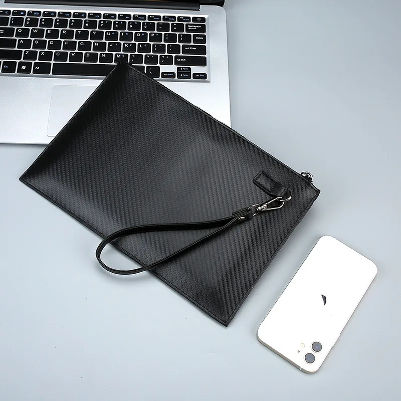 Men Trendy Envelope Clutch Soft Leather Handbag Stylish Business Commute Large Capacity