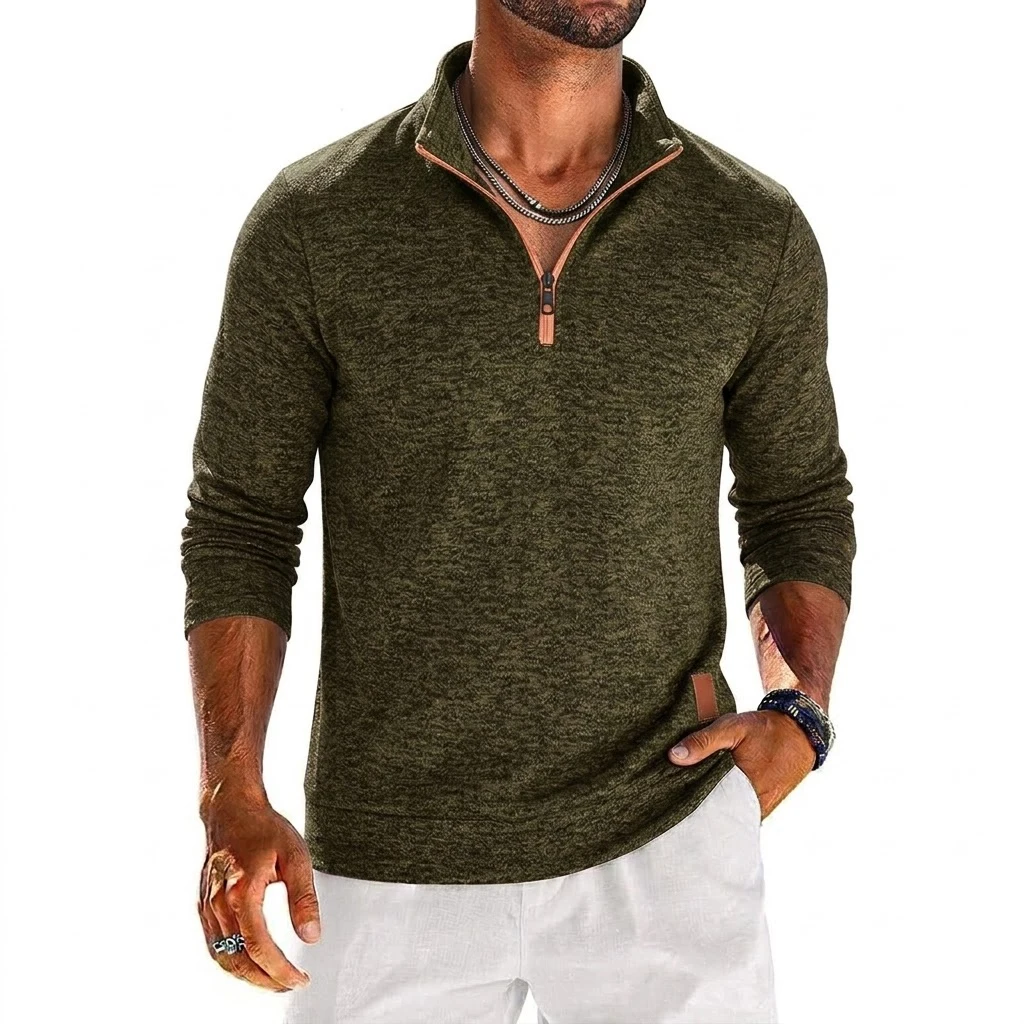 Mens Long Sleeve Quarter Zip Sweatshirt Solid Color Casual Pullover Tops Zip Up Hoodies for Daily and Outdoor Activities Tops