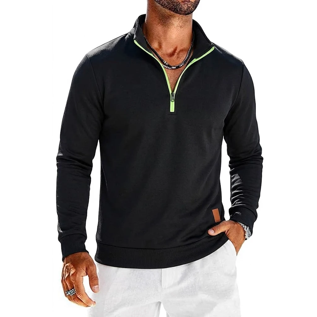 Mens Long Sleeve Quarter Zip Sweatshirt Solid Color Casual Pullover Tops Zip Up Hoodies for Daily and Outdoor Activities Tops