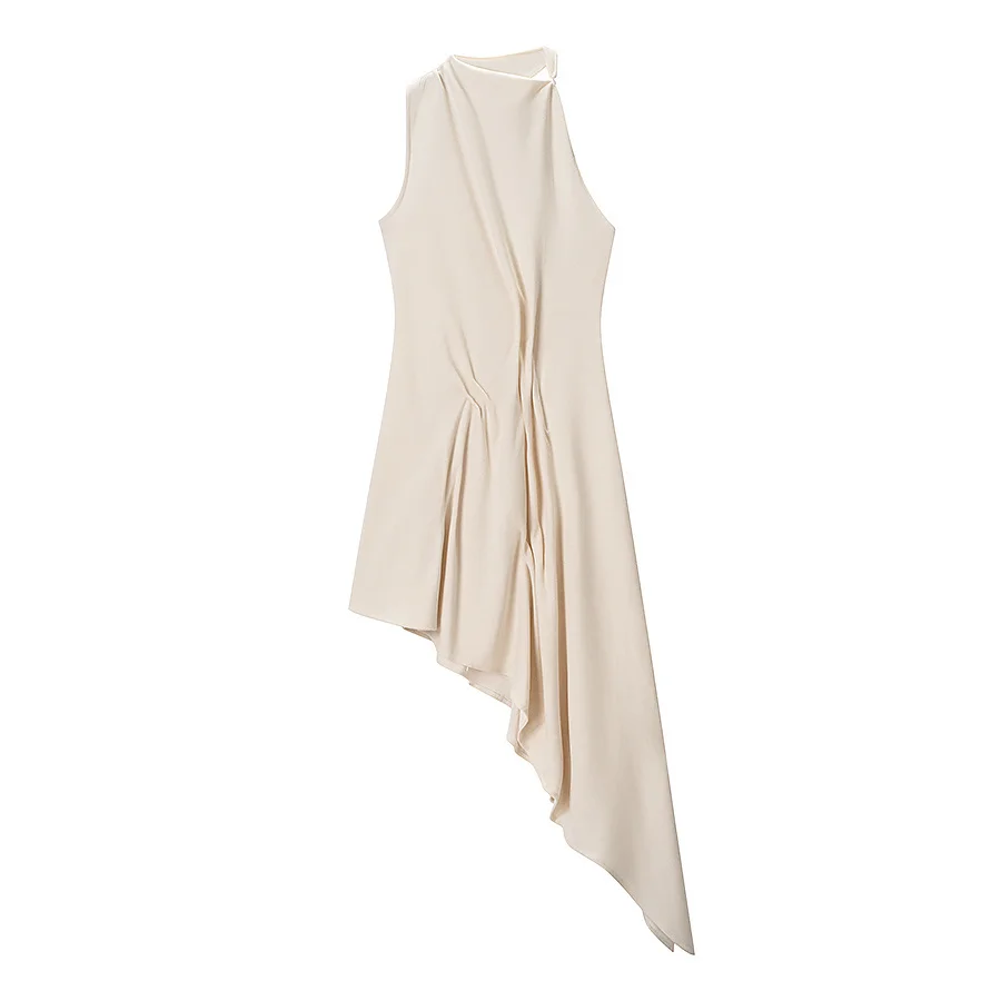 TFAFXY 2026 Summer Chic Sexy Club Women Dress Solid Pleated Vest Asymmetry Dress New Fashion Party Female Dress